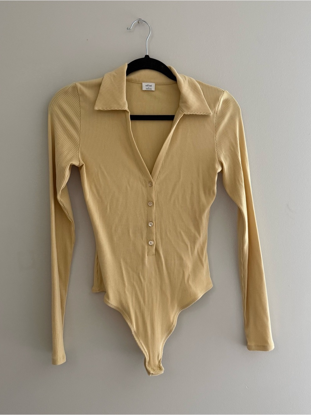 Wilfred Aritzia Ribbed Long-Sleeve Collared Bodysuit Yellow Size Small